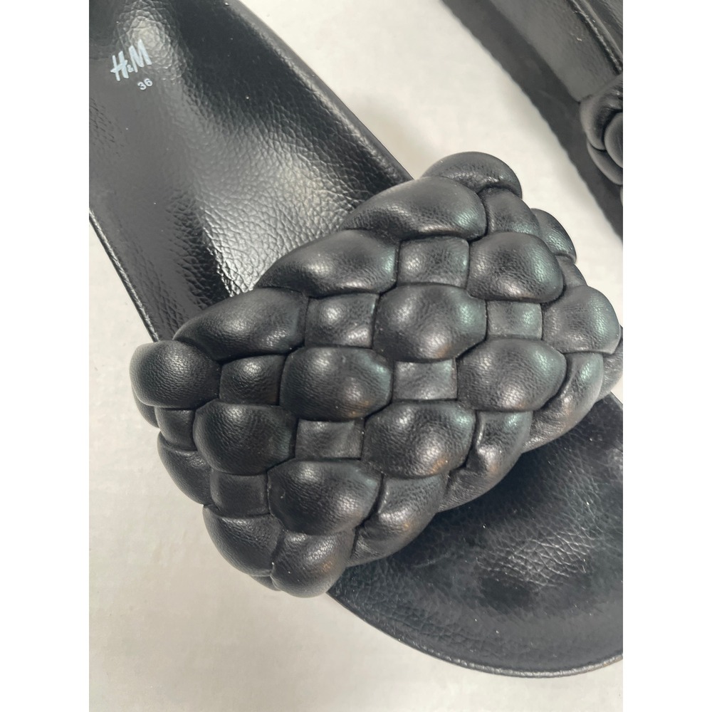 HM Black Braided Puffy Strap Platform Slide Sandals Womens Size 36 US 6 - Picture 2 of 12